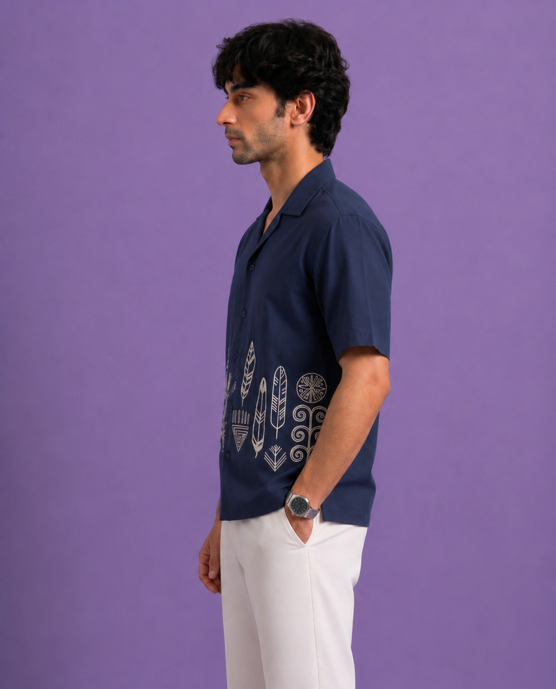 FEATHER BORDER BOXY SHIRT