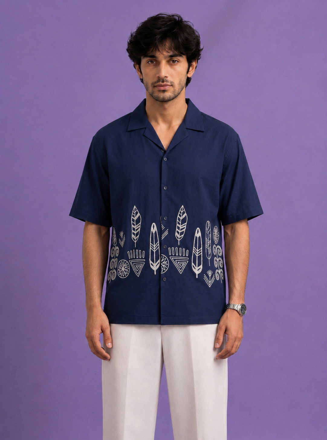 FEATHER BORDER BOXY SHIRT