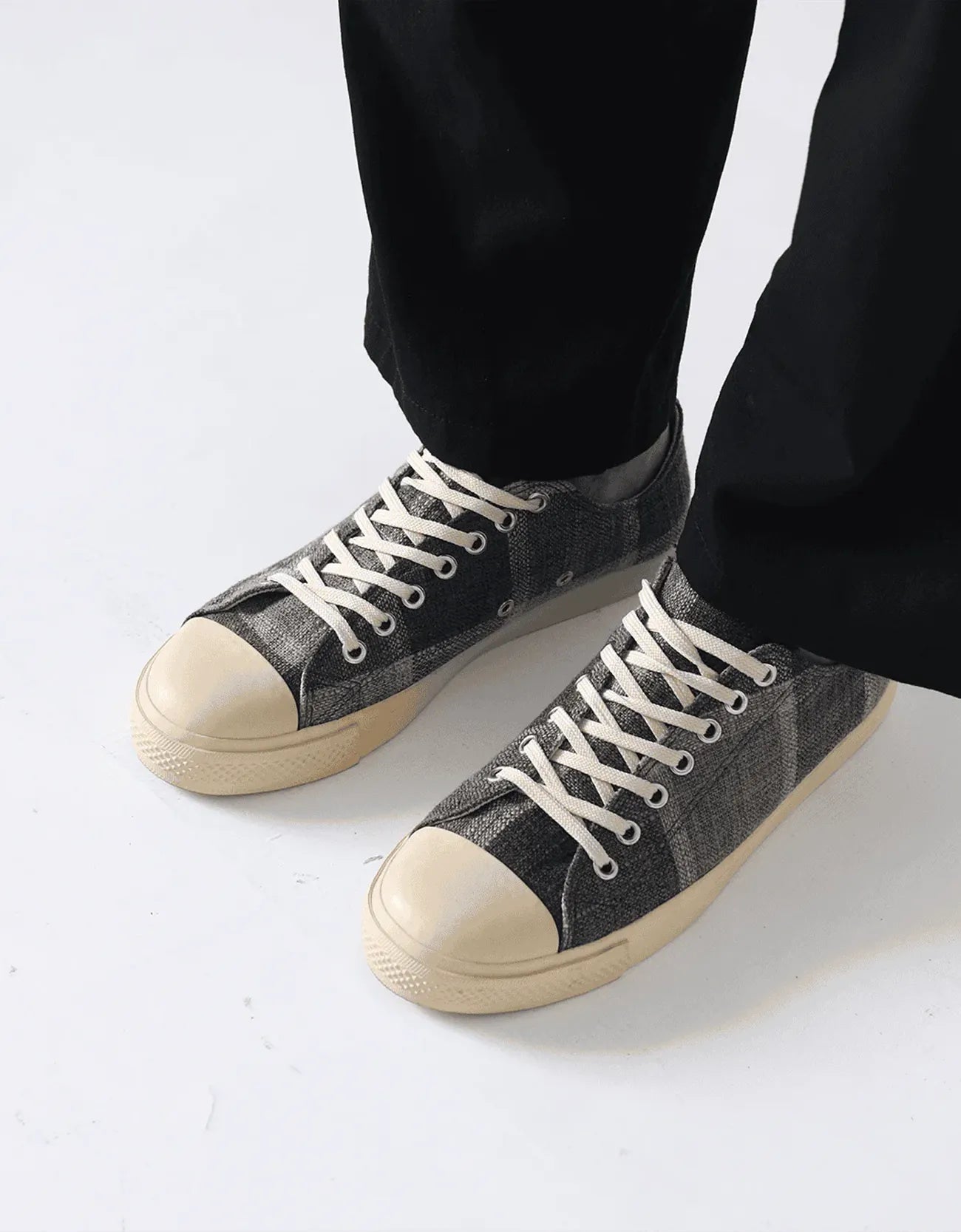 CHECK JUTE LACE-UP SNEAKERS