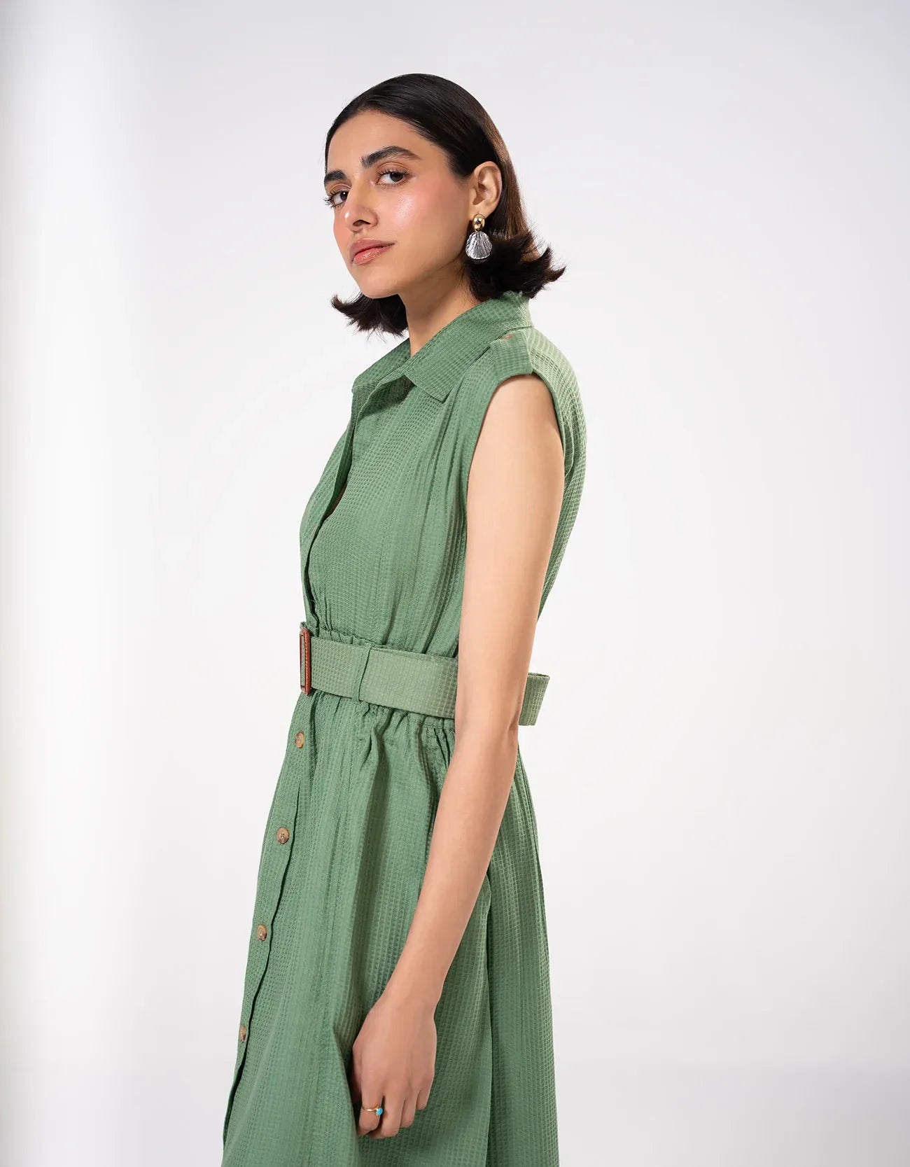 TEXTURED BUTTON DOWN DRESS