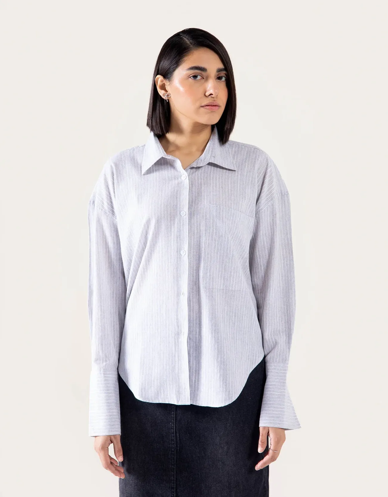 STRIPPED BUTTON DOWN SHIRT