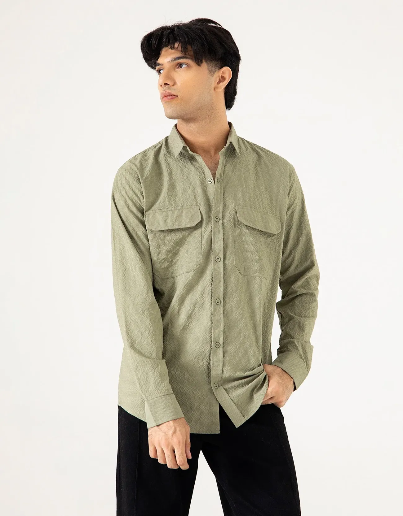 FLAP POCKET TEXTURED SHIRT