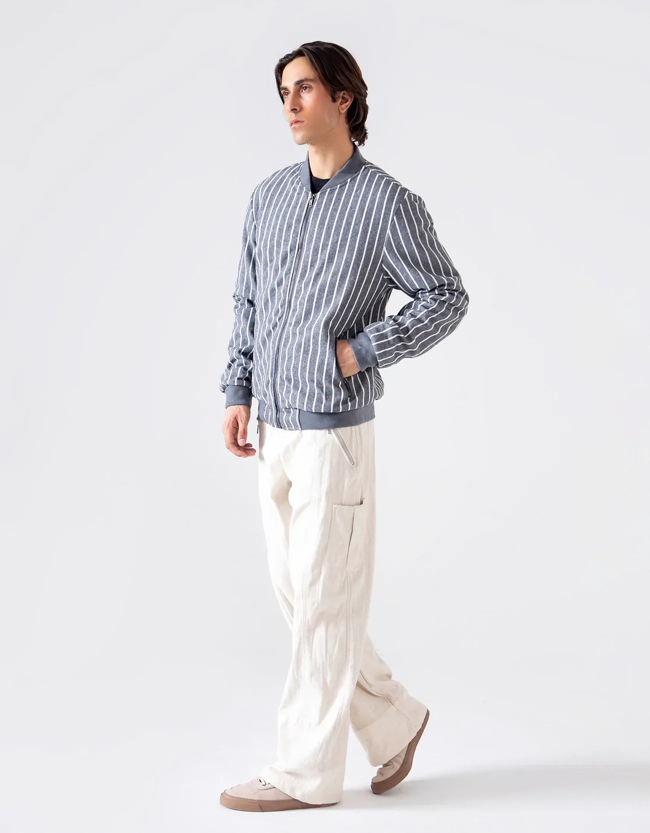 STRIPED TEXTURED BOMBER JACKET