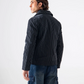 STRIPED FAUX LEATHER ZIPPER JACKET