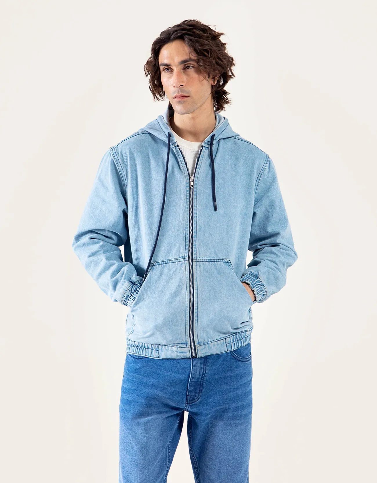 DENIM ZIPPER HOODIE
