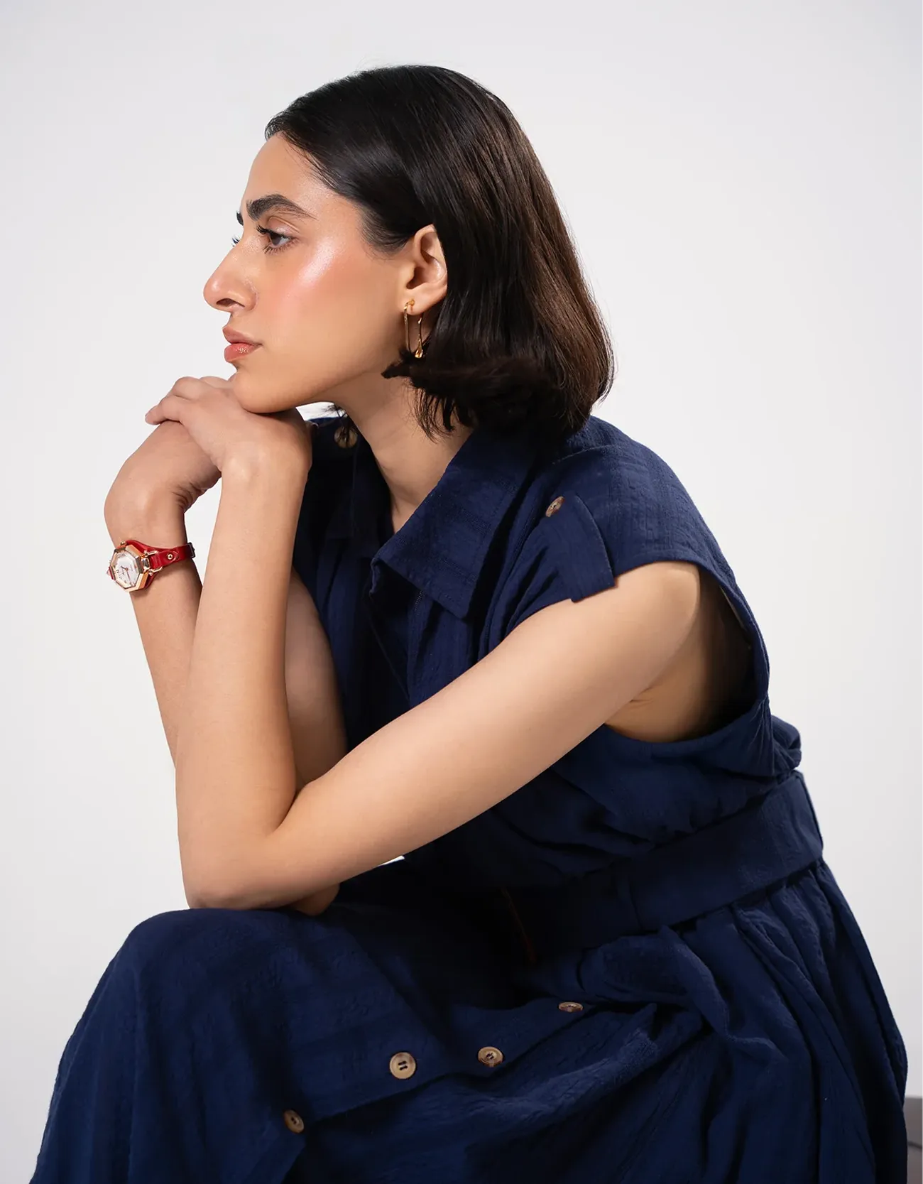 TEXTURED BUTTON DOWN DRESS