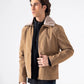 STRIPED FAUX LEATHER ZIPPER JACKET
