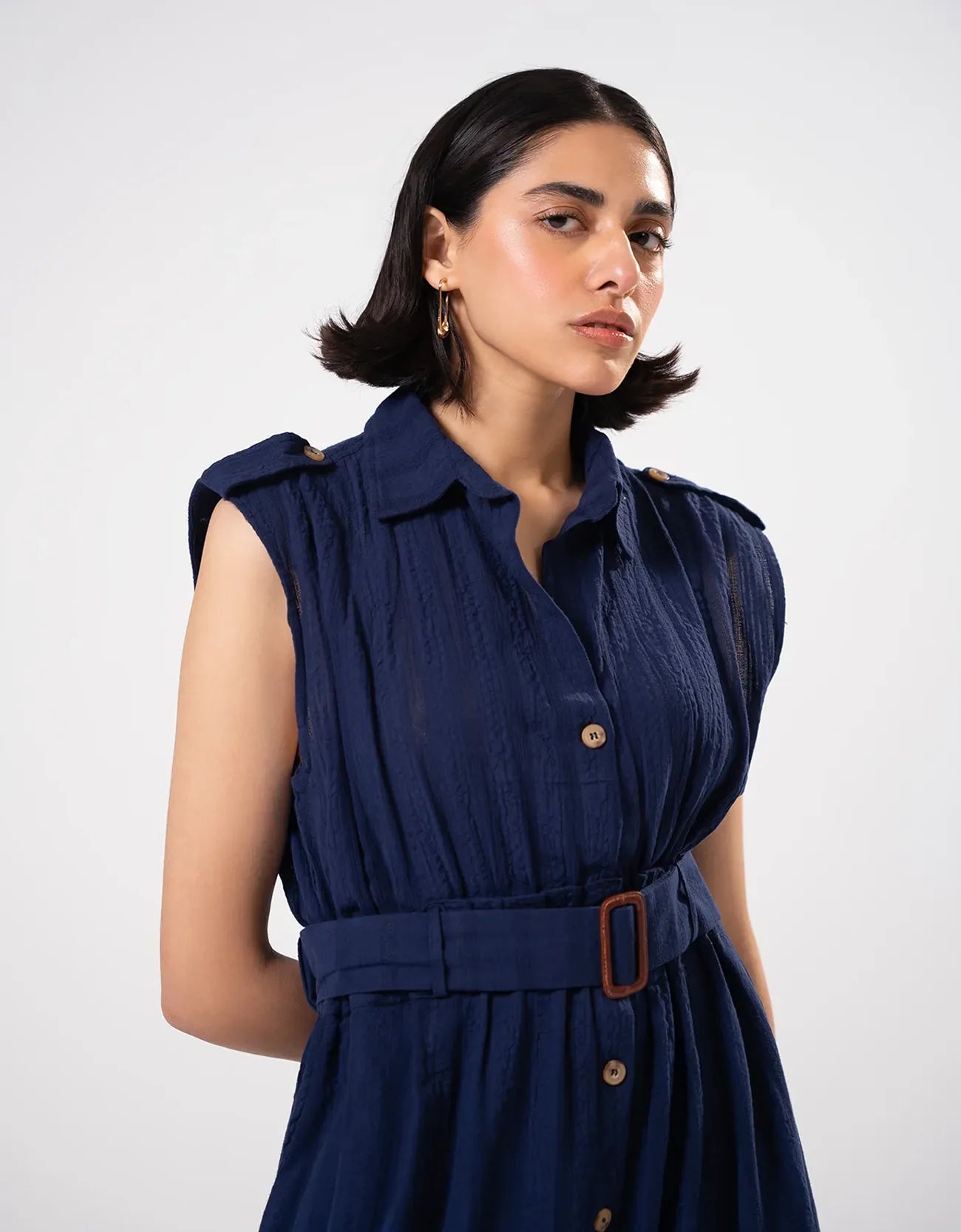 TEXTURED BUTTON DOWN DRESS