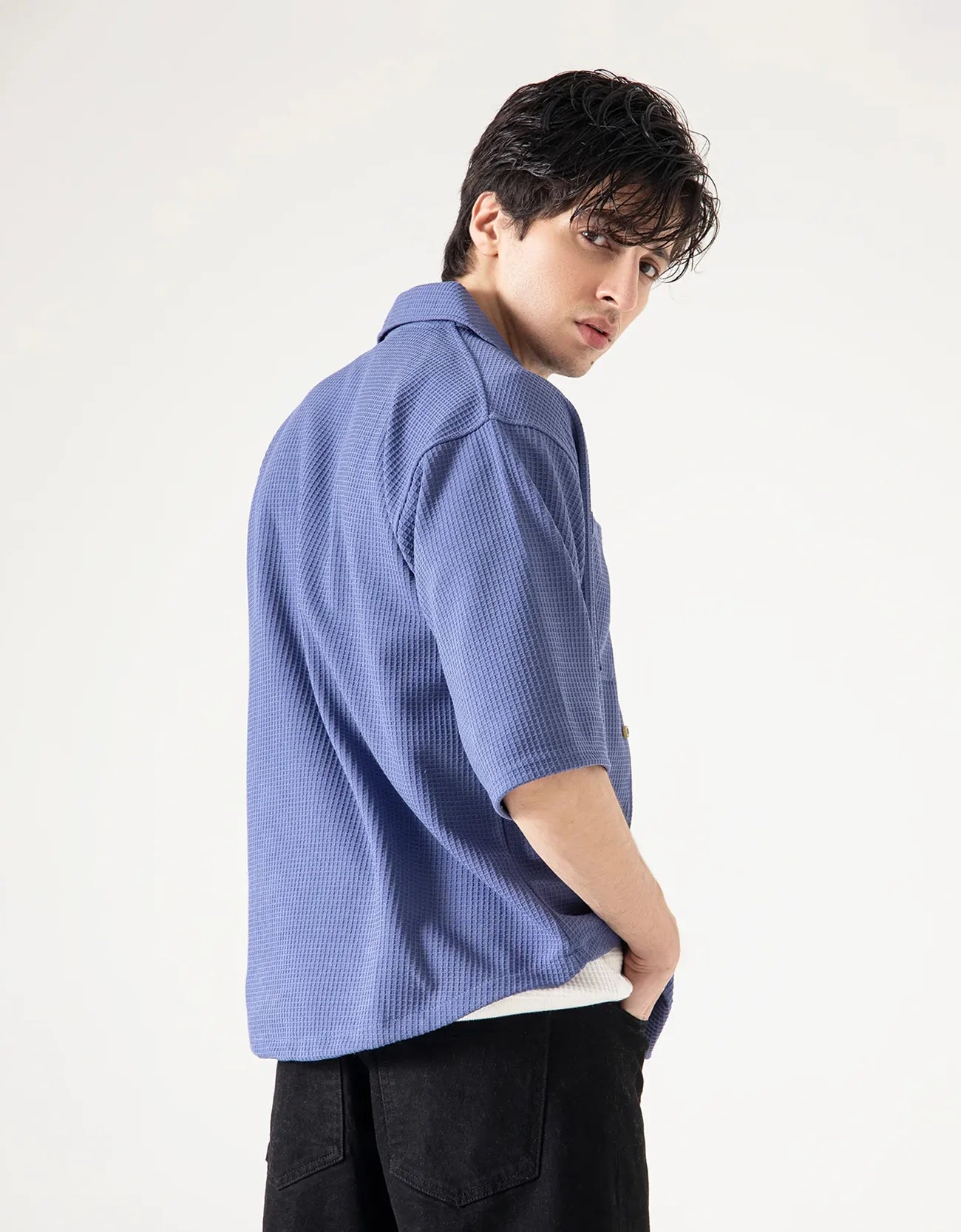 CAMP COLLAR WAFFLE HALF SLEEVES SHIRT