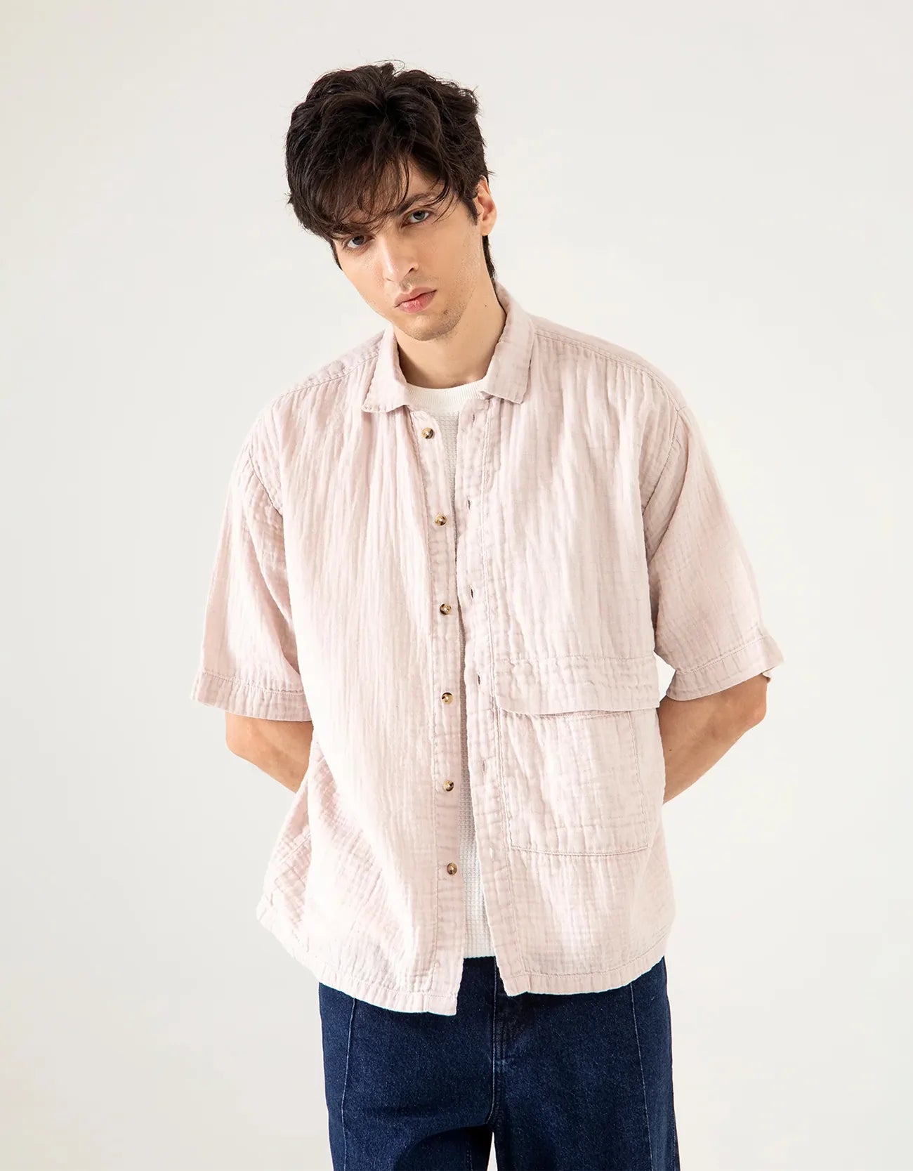 MUSLIN OVERSIZED PATCH POCKET OVERSHIRT