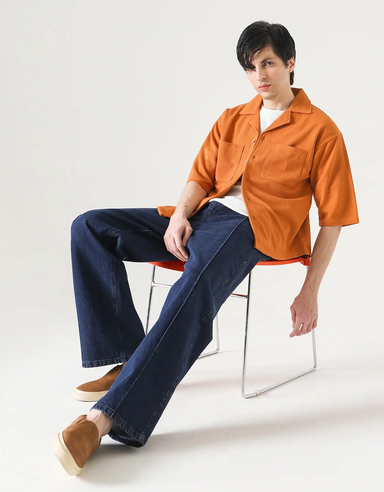 CAMP COLLAR WAFFLE HALF SLEEVES SHIRT