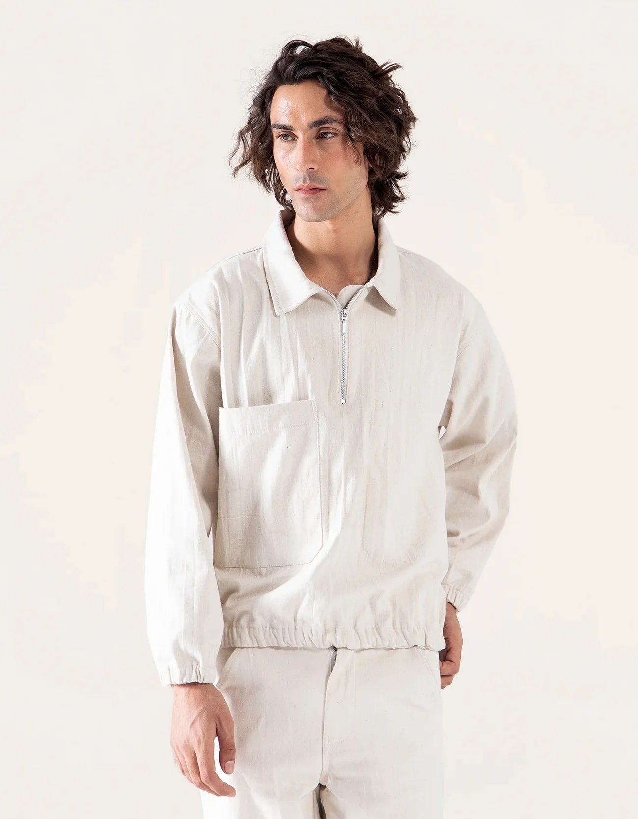 CANVAS POLO QUARTER ZIP SWEATSHIRT