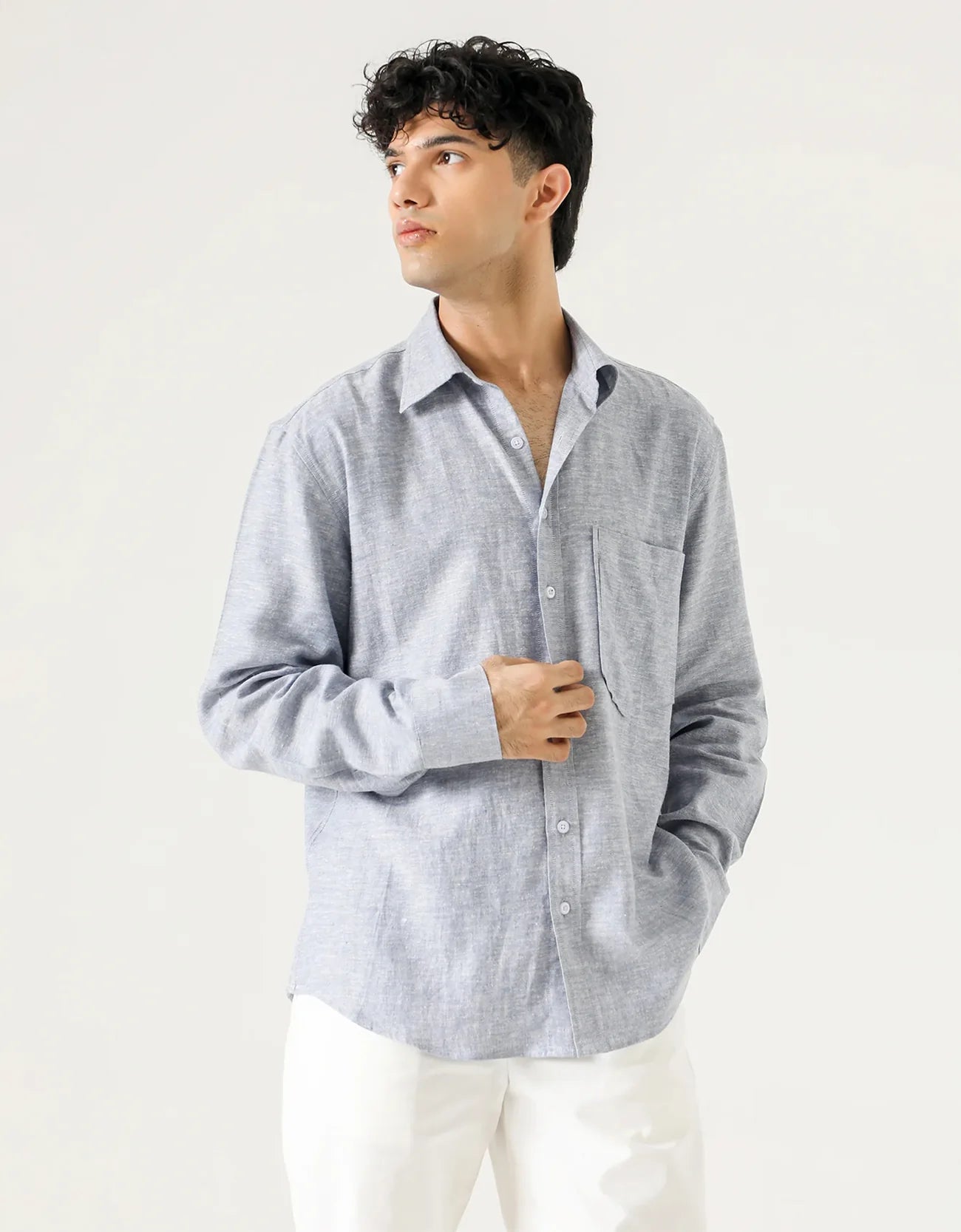 LINEN PATCH POCKET BUTTON DOWN SHIRT