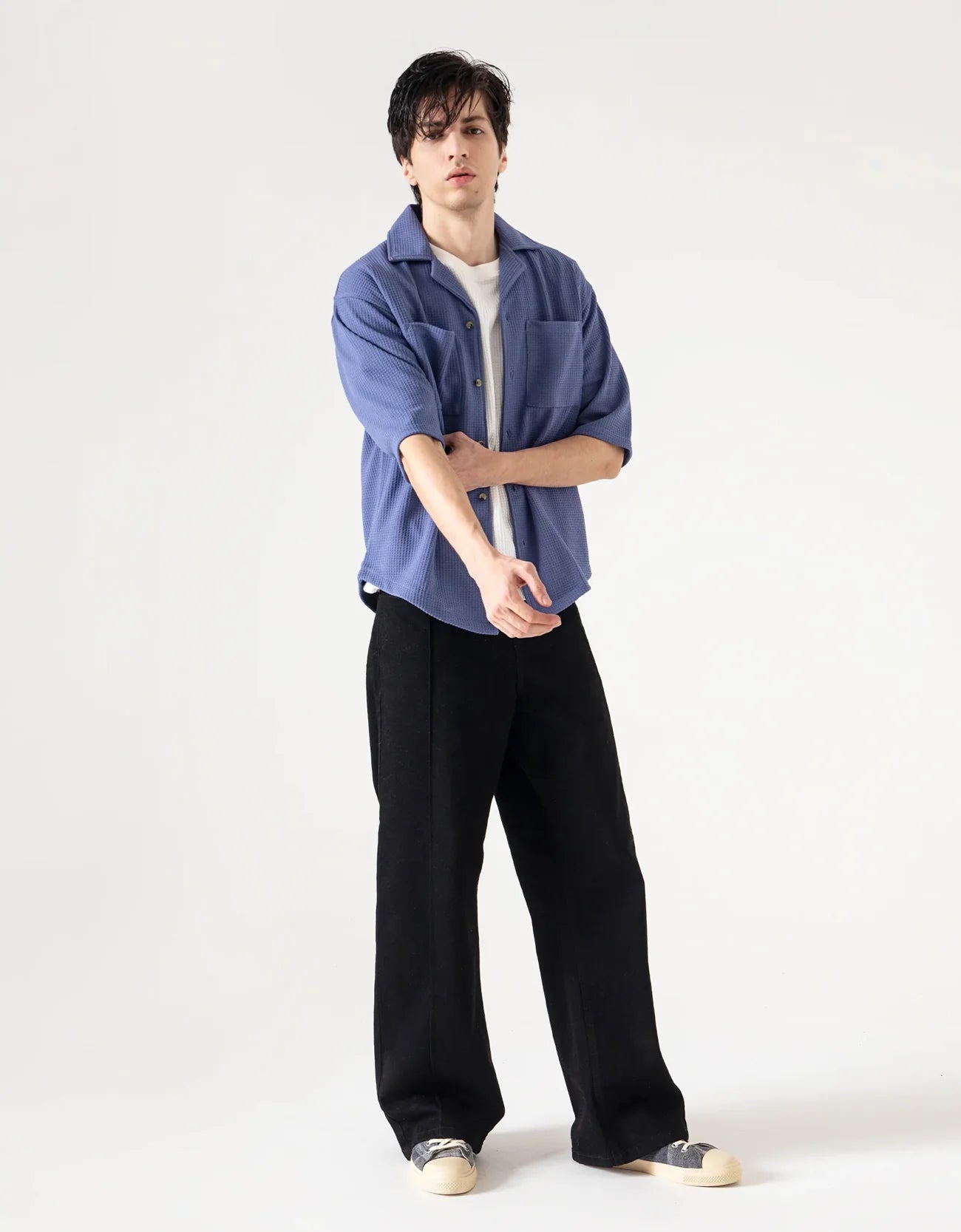 CAMP COLLAR WAFFLE HALF SLEEVES SHIRT