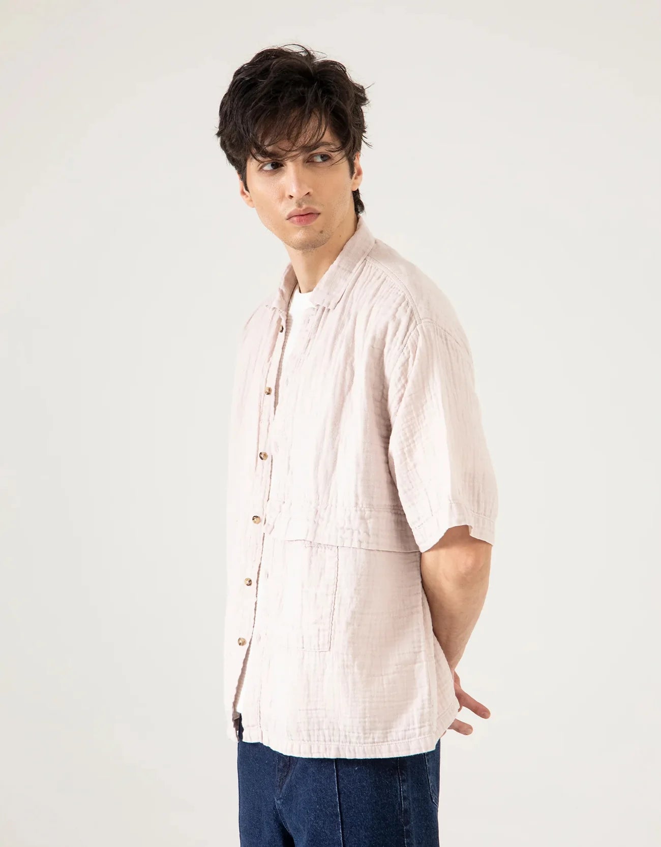 MUSLIN OVERSIZED PATCH POCKET OVERSHIRT
