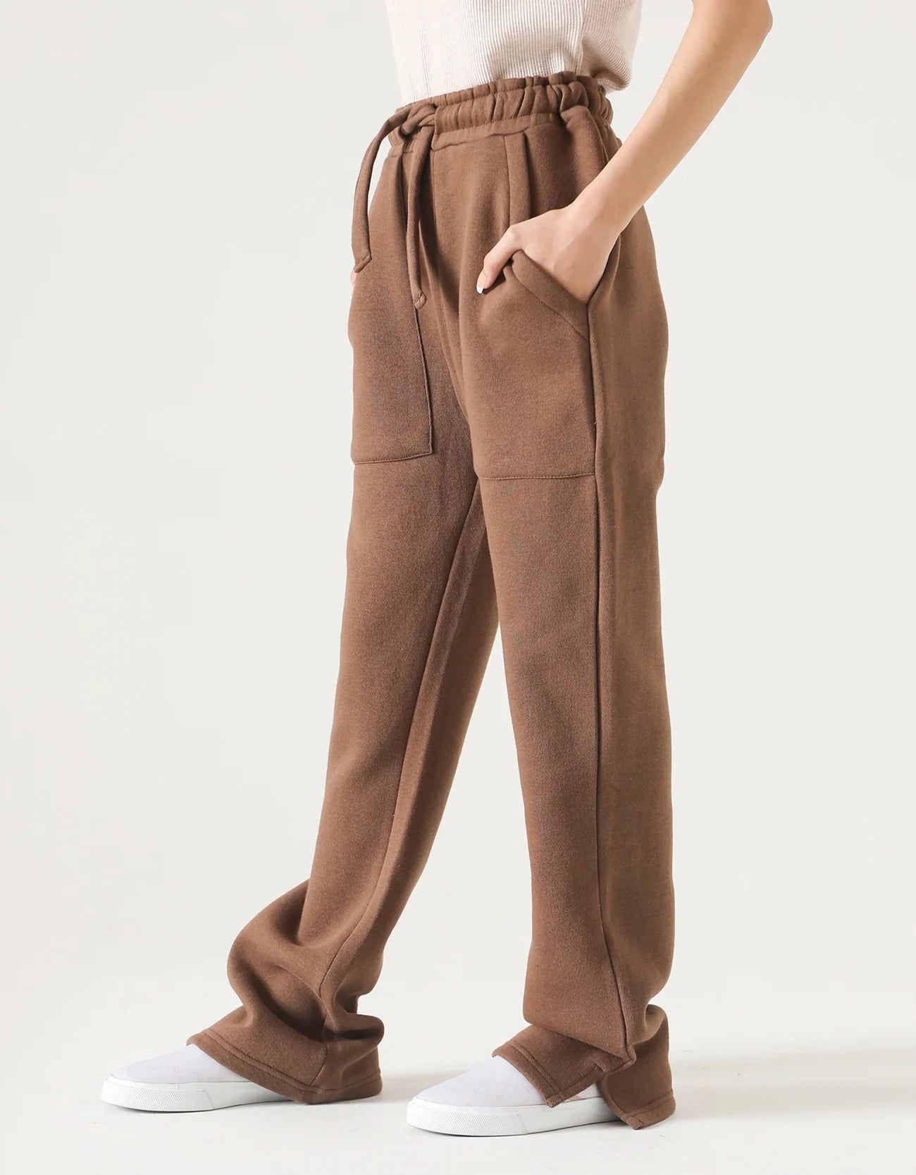 STRAIGHT FLEECE TROUSER WITH SLIT