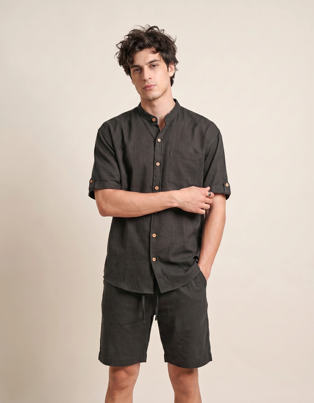 WAFFLE TEXTURED MEN'S CASUAL SHIRT