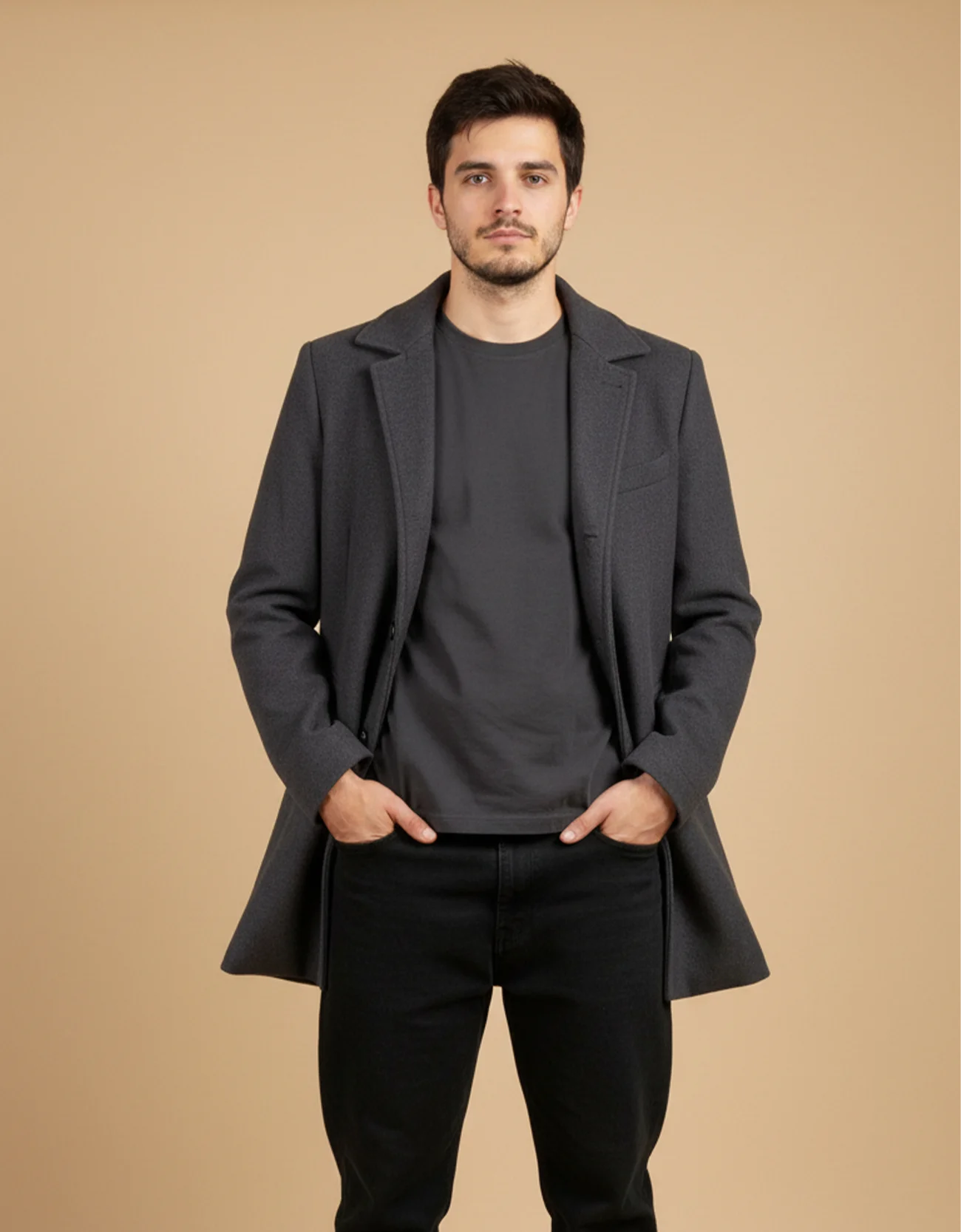 MELANGE WOOLEN LONG COAT