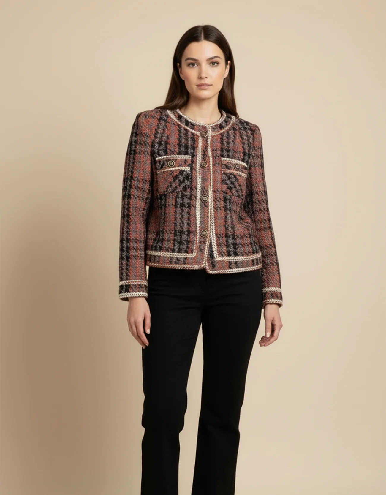 Tweed Checkered Cardigan