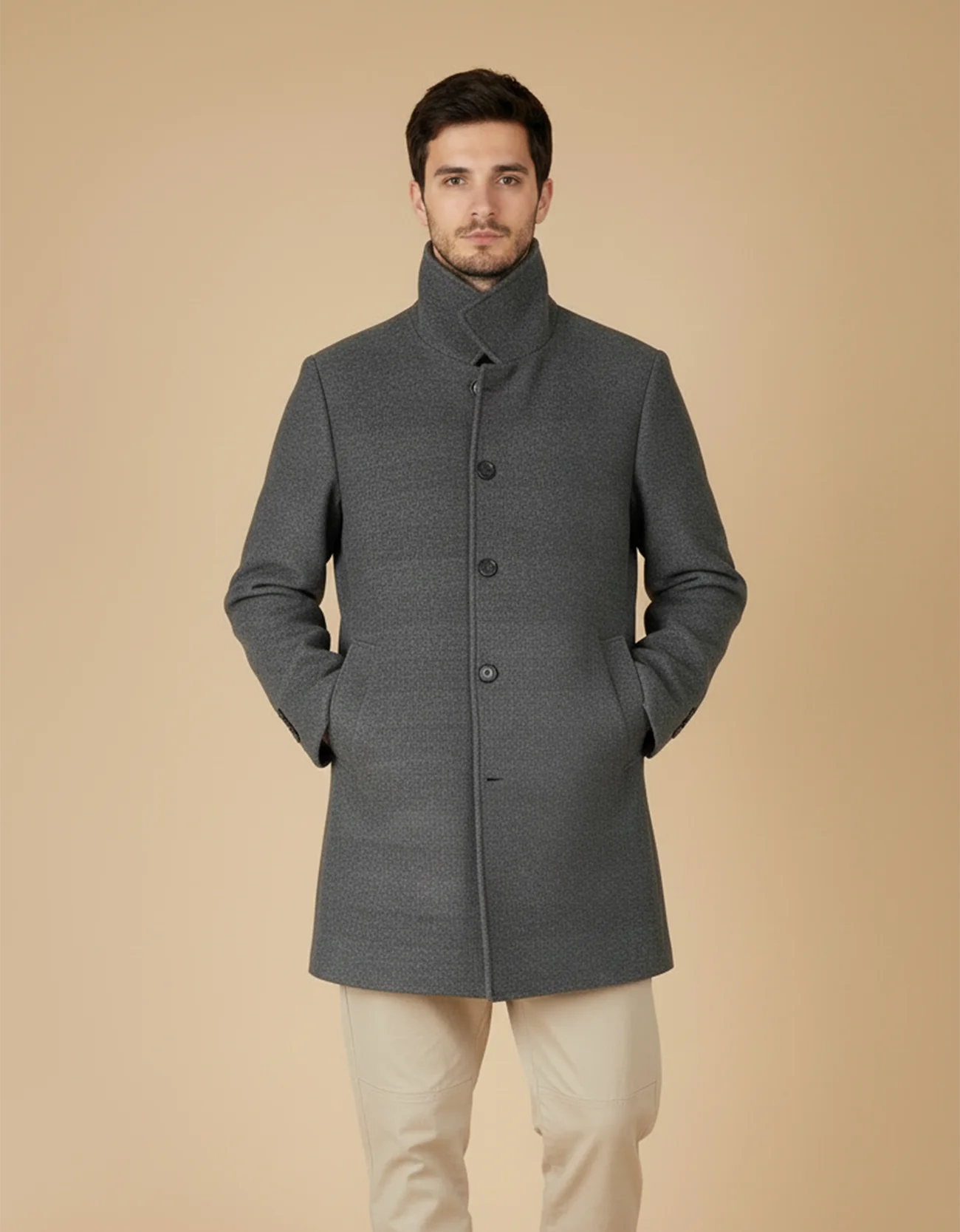 MELANGE WOOLEN LONG COAT