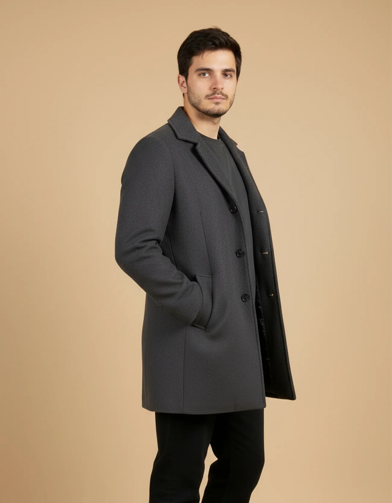 MELANGE WOOLEN LONG COAT