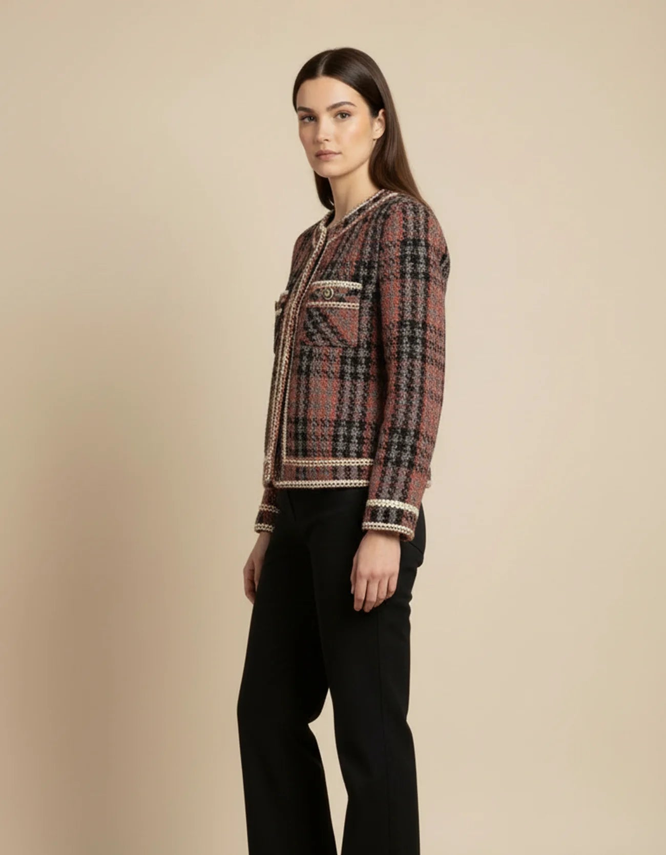 Tweed Checkered Cardigan