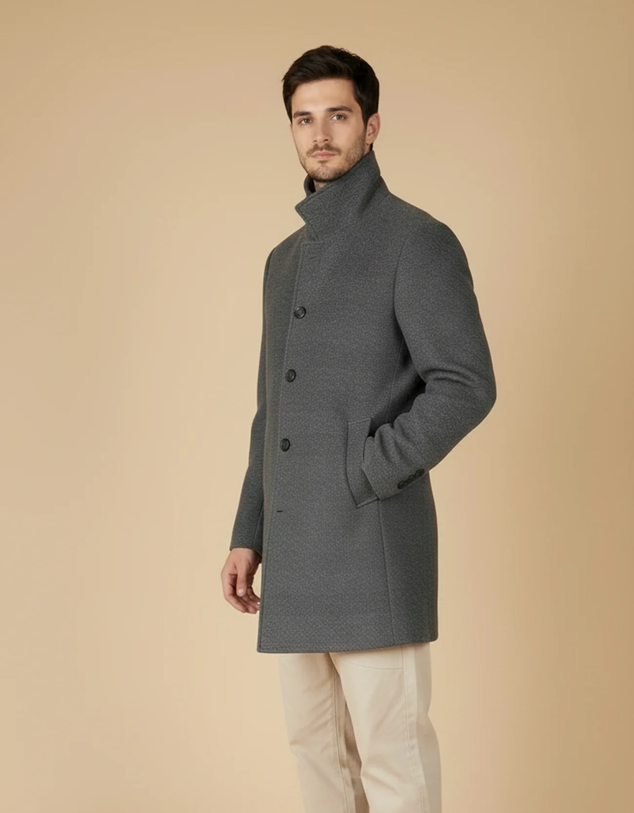 MELANGE WOOLEN LONG COAT
