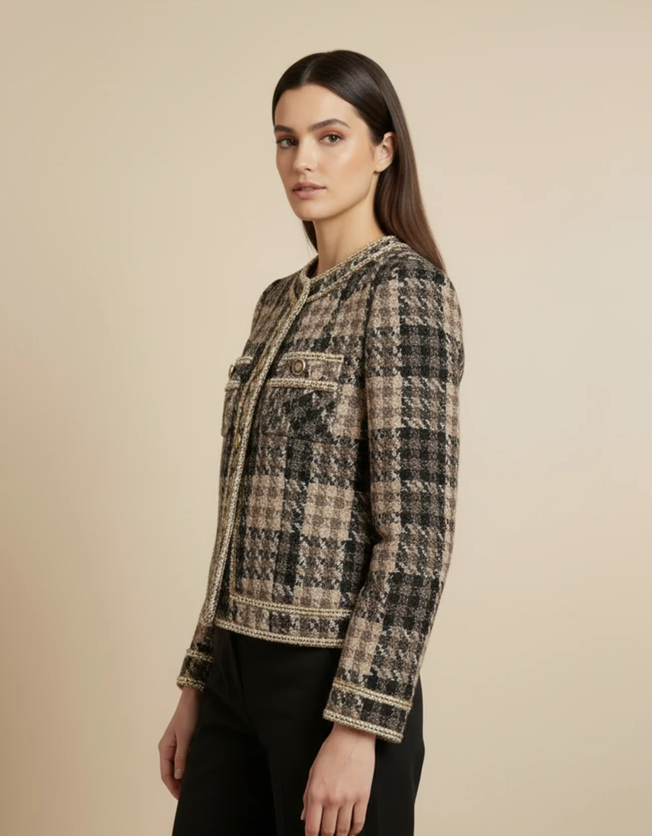 Tweed Checkered Cardigan