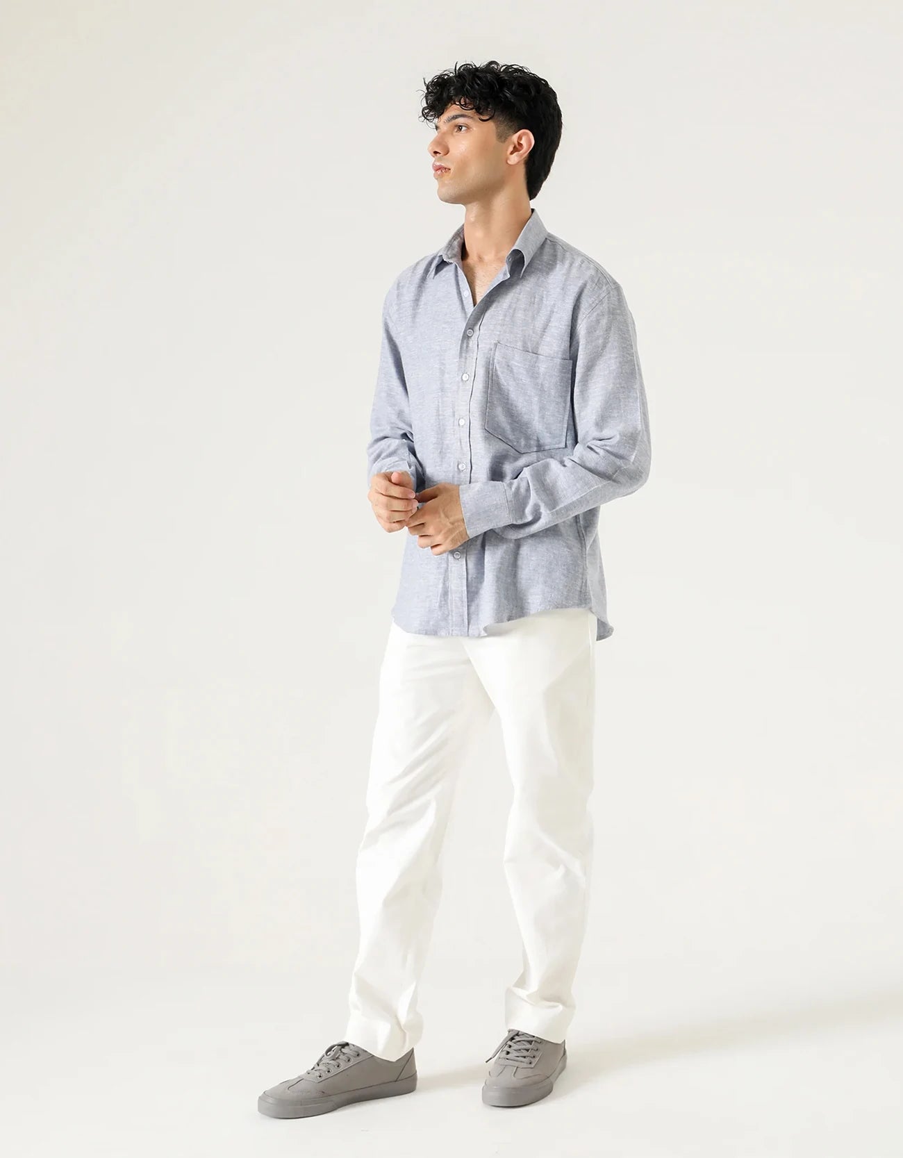 LINEN PATCH POCKET BUTTON DOWN SHIRT