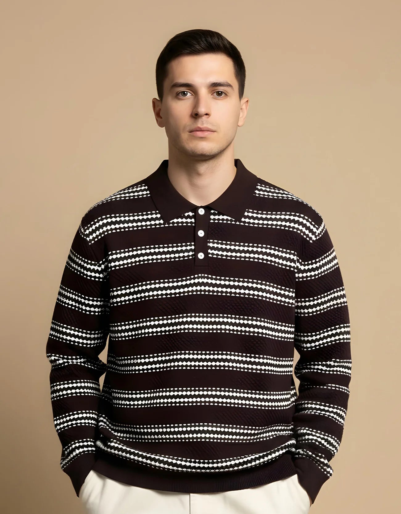 TEXTURED POLO SWEATER