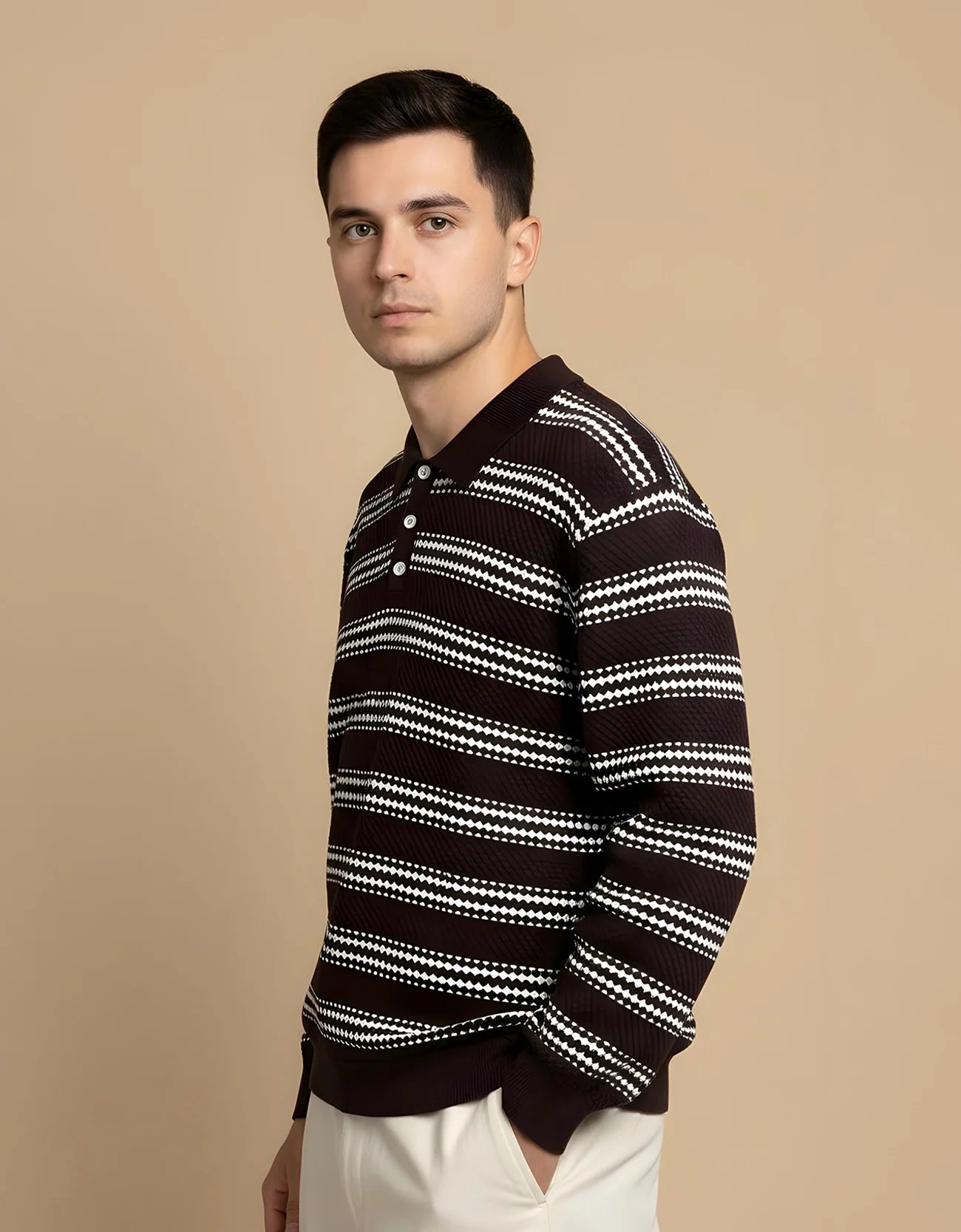TEXTURED POLO SWEATER