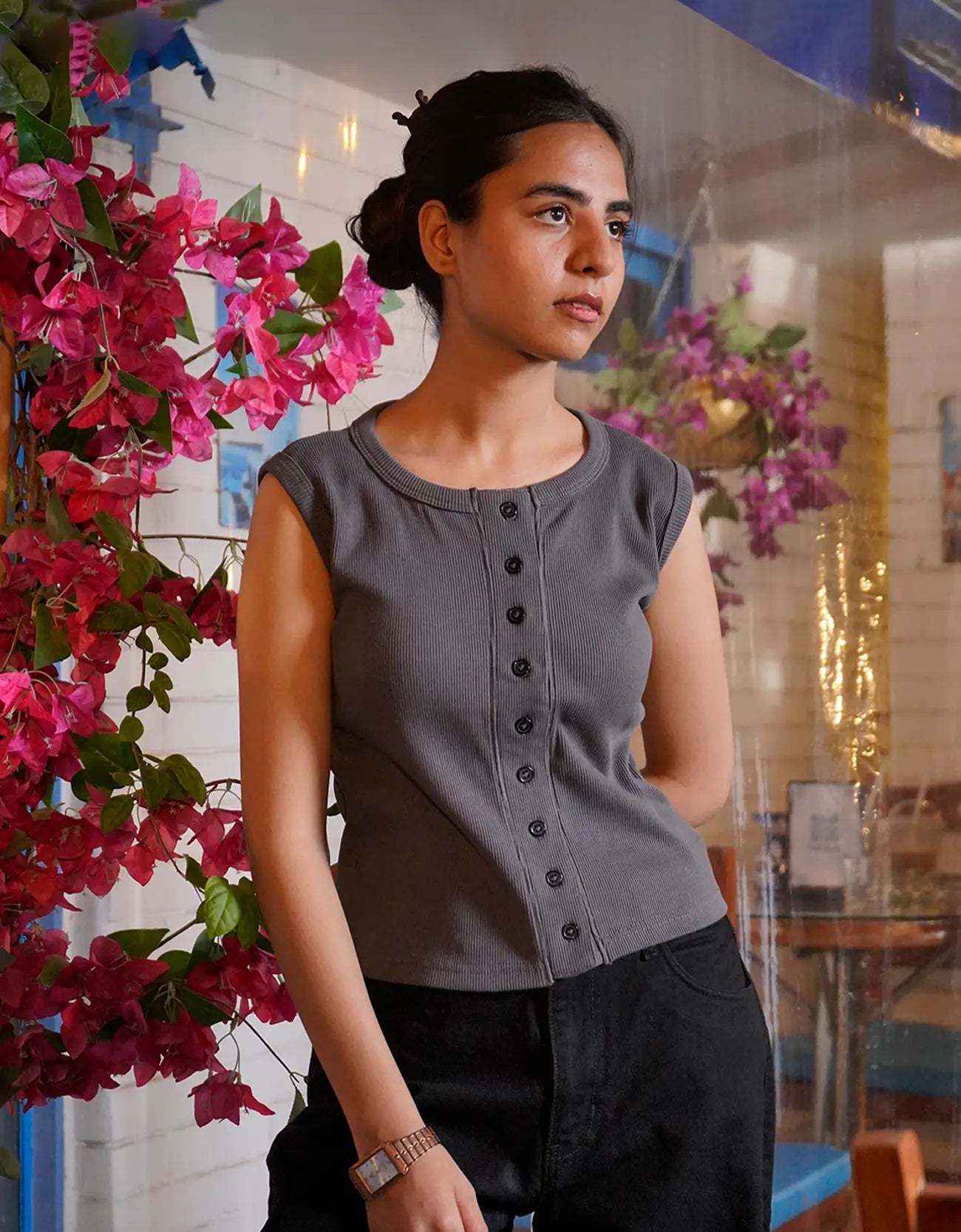 RIBBED BUTTON UP TANK TOP